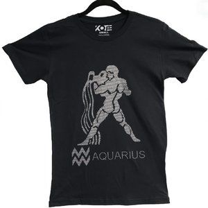 High Quality Zodiac Aquarius Rhinestone Bling Bling Short Sleeve T-shirt